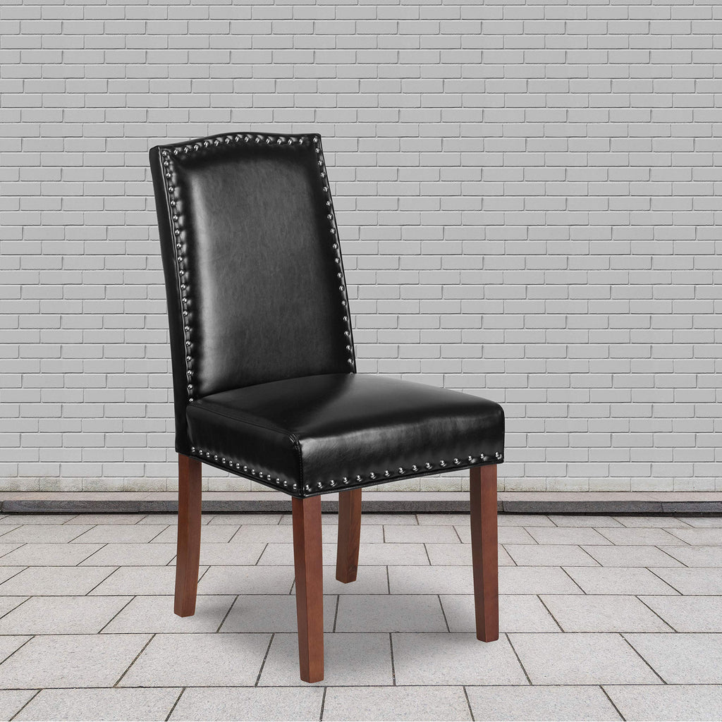 Black LeatherSoft Parsons Chair with Nail Trim B70457