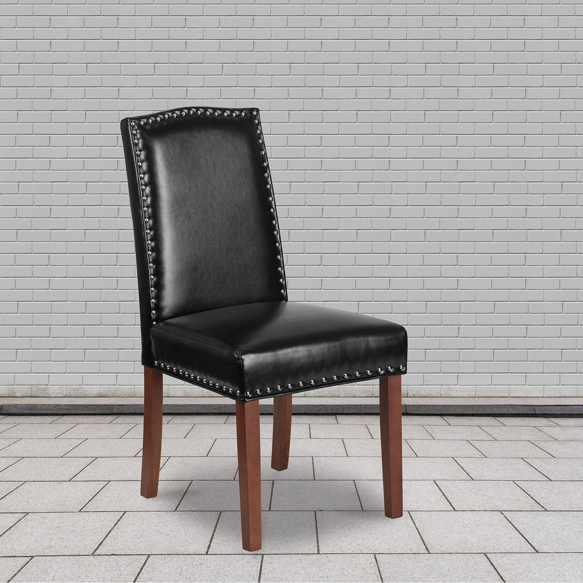 Black LeatherSoft Parsons Chair with Nail Trim B70457