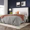 Queen Size White Velvet Upholstered Platform Bed Y85275