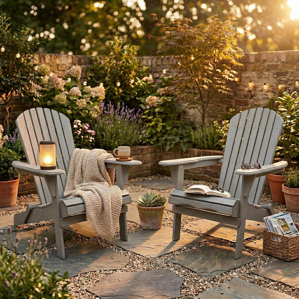 Wood Lounge Patio Chair Set of 2, Folding Adirondack Chairs, Solid Cedar Wood Y778283