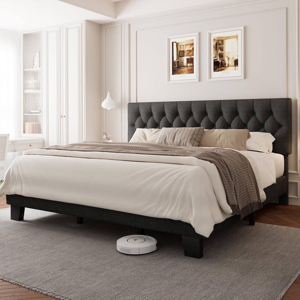King Size Upholstered Platform Bed with Headboard I772638
