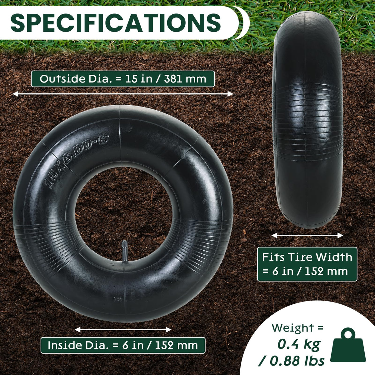2 Pack 15 x 6.00-6" Inner Tubes with TR-13 Valve Stem X23913