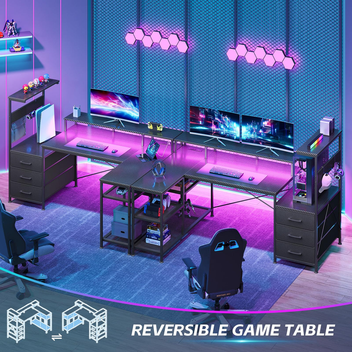 L Shaped Gaming Desk with Drawers P5180