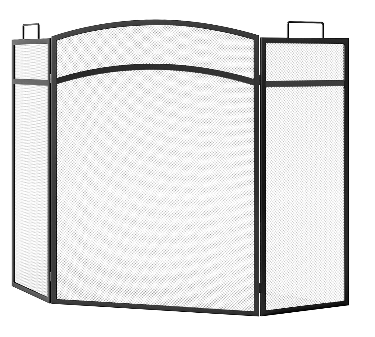 Black Foldable Wrought Metal Mesh Fireplace Screen Q717