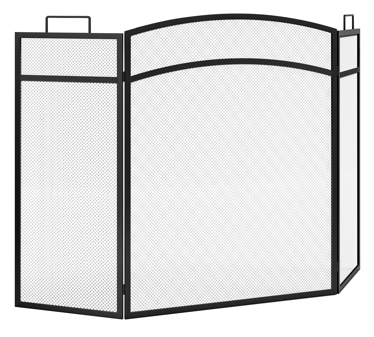 Black Foldable Wrought Metal Mesh Fireplace Screen Q717