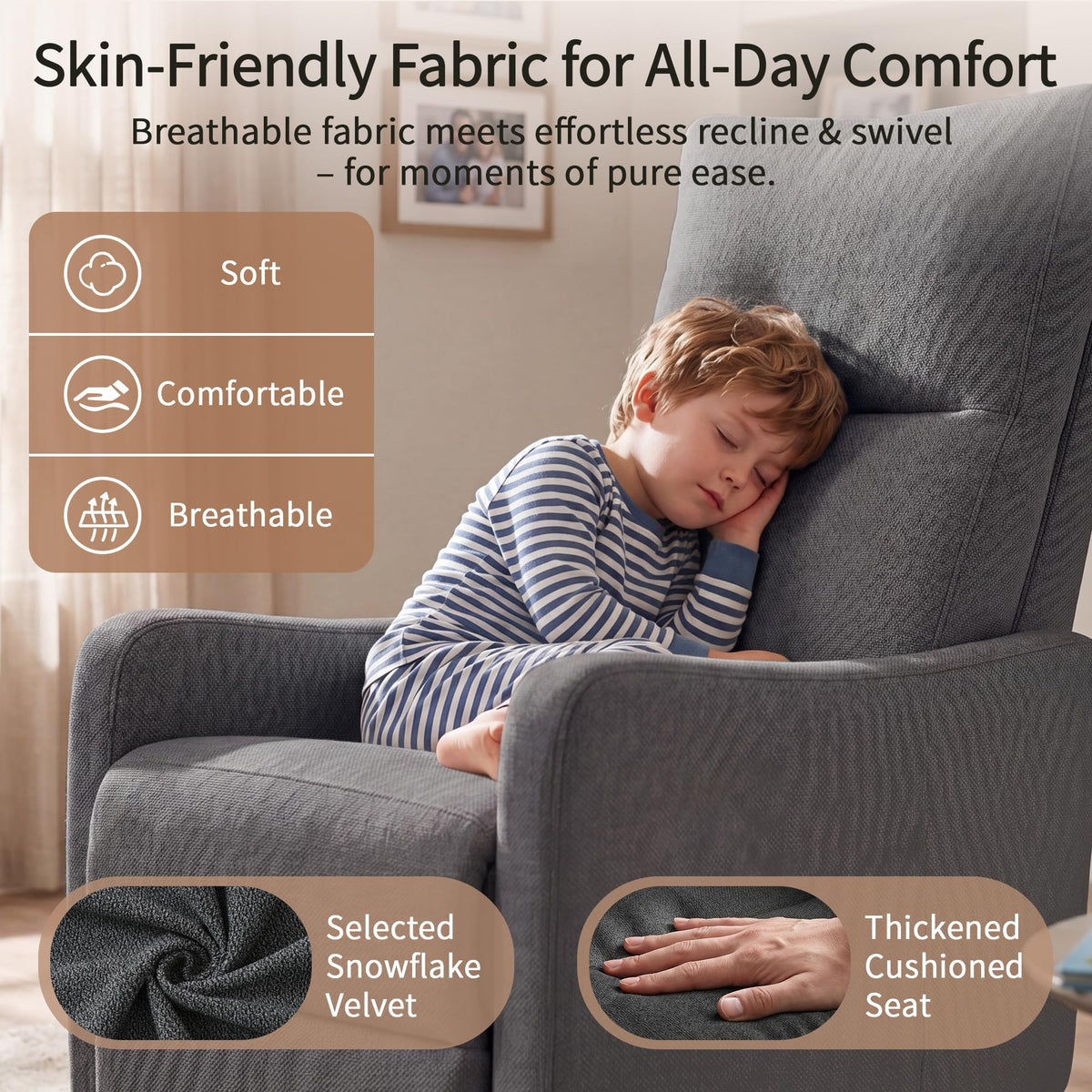 Dark Gray Velvet Swivel Recliner Chair B2769