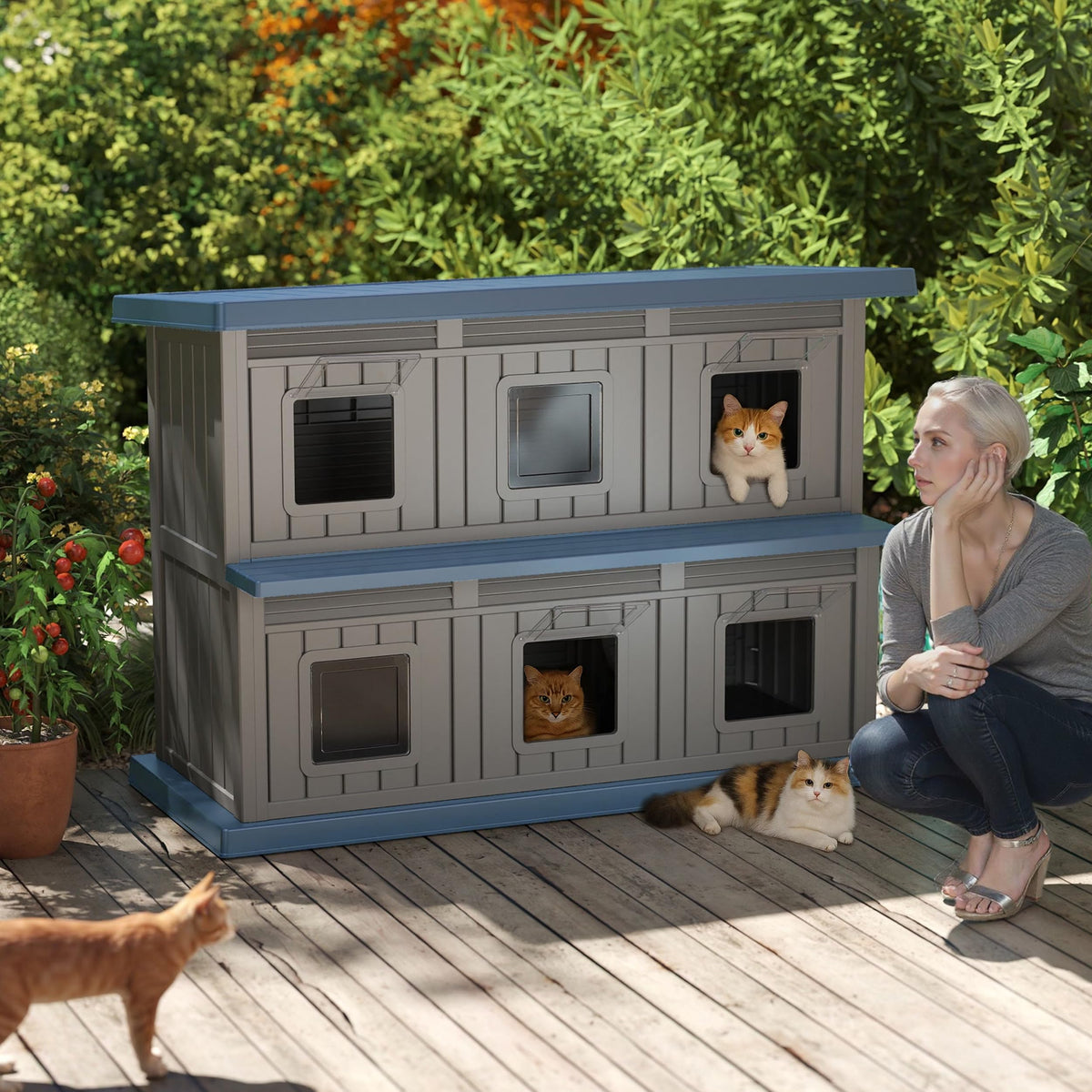Resin Double-Decker Outdoor Cat House T362