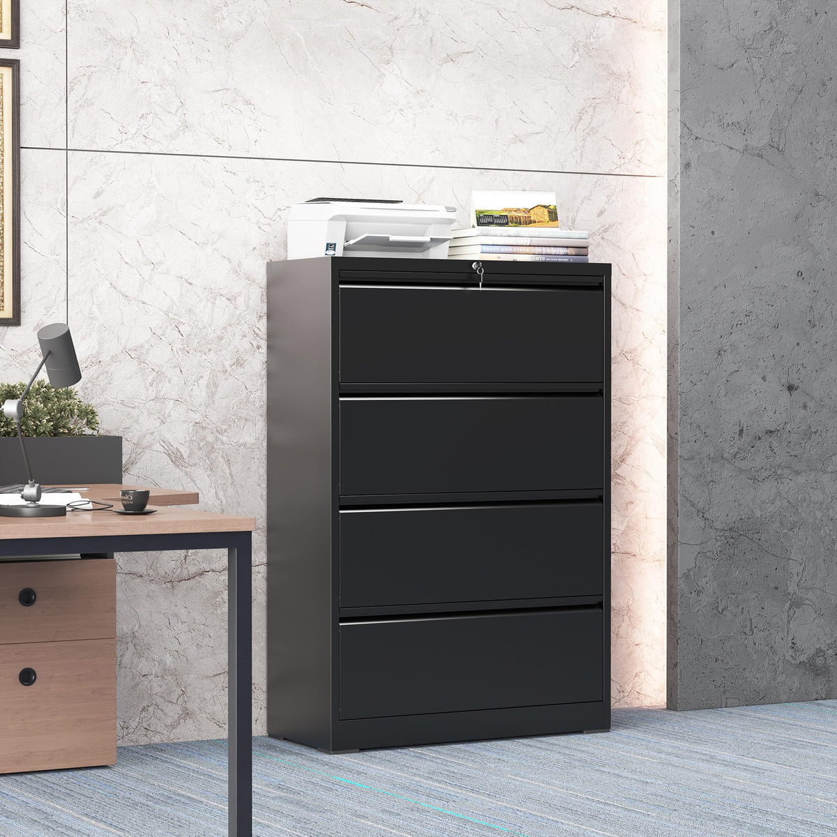 Black 4 Drawer Metal File Cabinet with Lock I559467